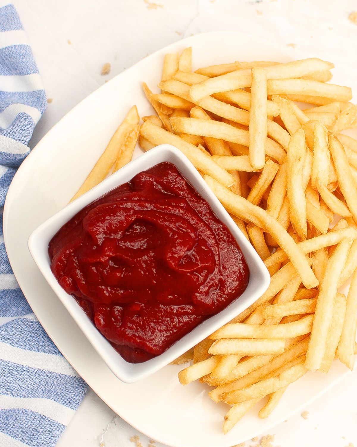 Homemade ketchup with french fries.