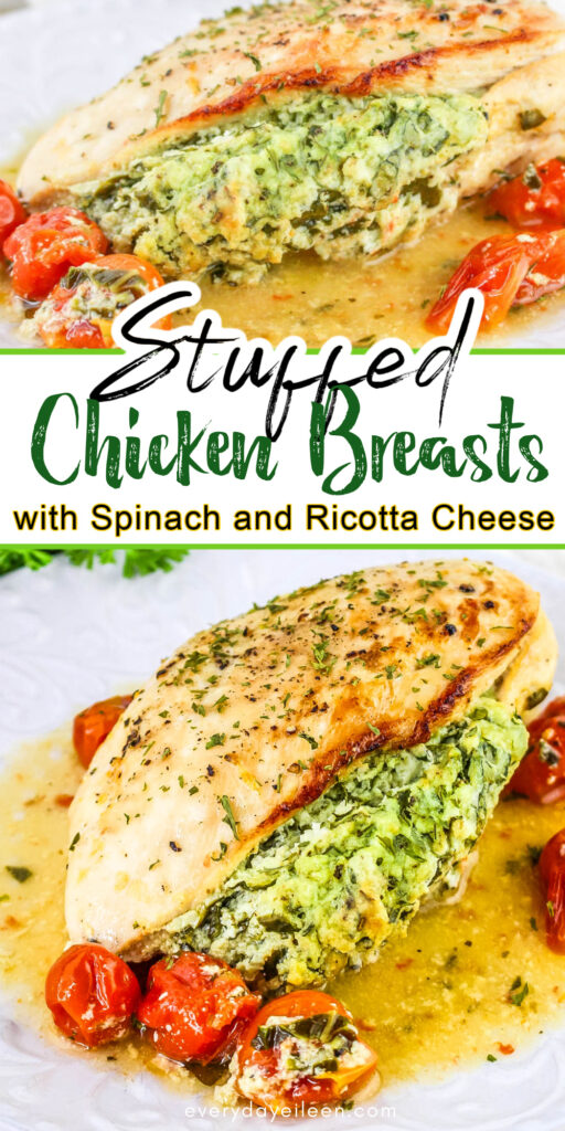 Pinterest pin for chicken breasts stuffed with spinach and ricotta.