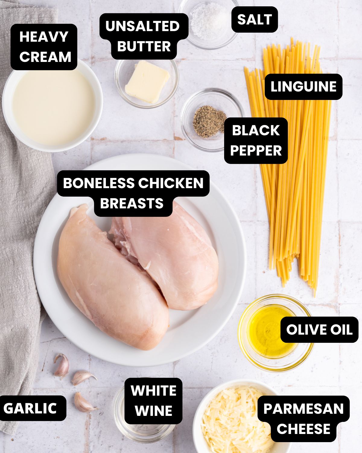 Ingredients to make chicken alfredo
