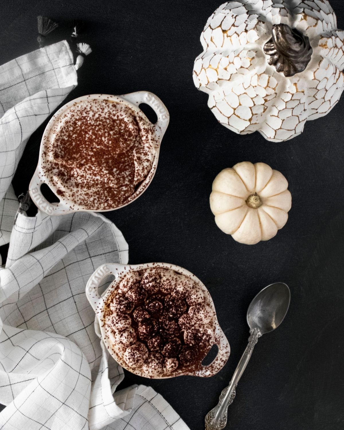 Individual servings of pumpkin tiramisu on a platter.