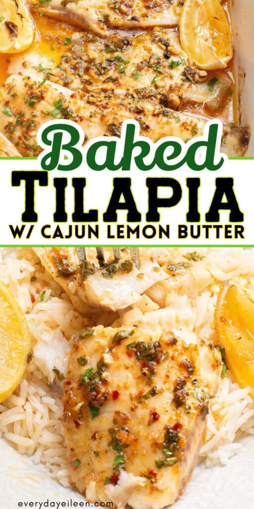 Cajun Lemon Butter Baked Tilapia is a delicious seafood dinner ready in about 15 minutes. The flaky fish is perfectly seasoned and baked in a Cajun lemon butter for an easy weeknight dinner. Perfect for a quick, easy fish dinner.