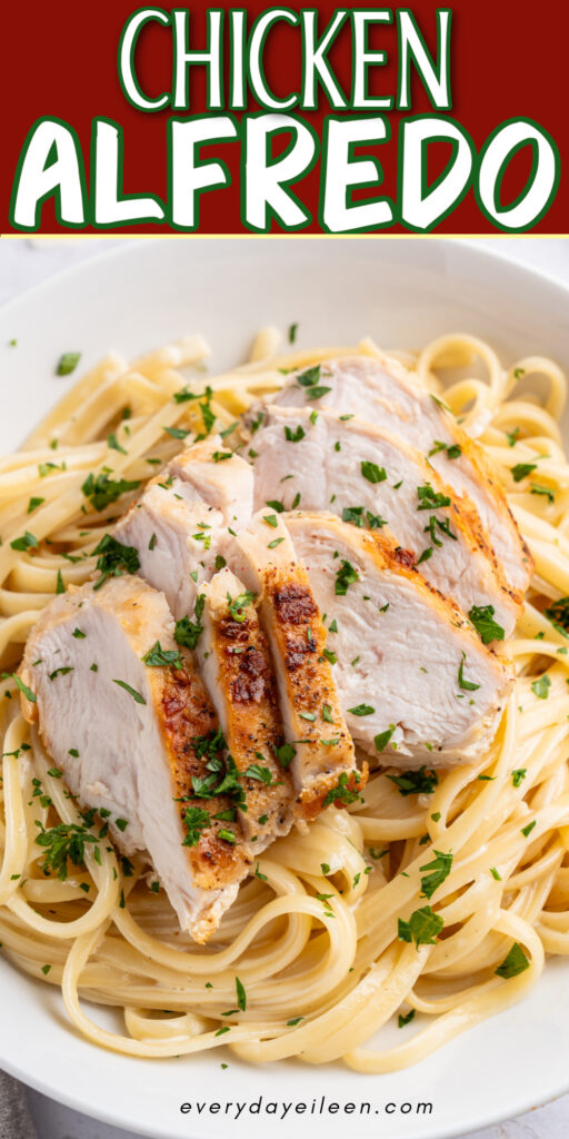 Chicken. alfredo with linguine pinterest pin.