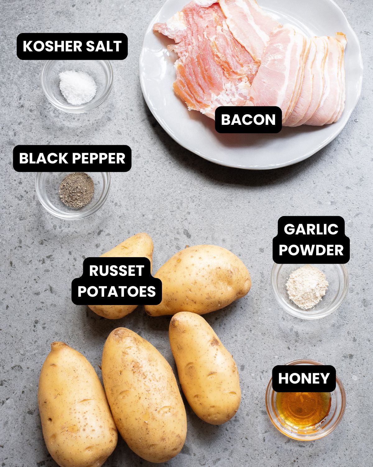 Ingredients to make bacon wrapped potato slices.