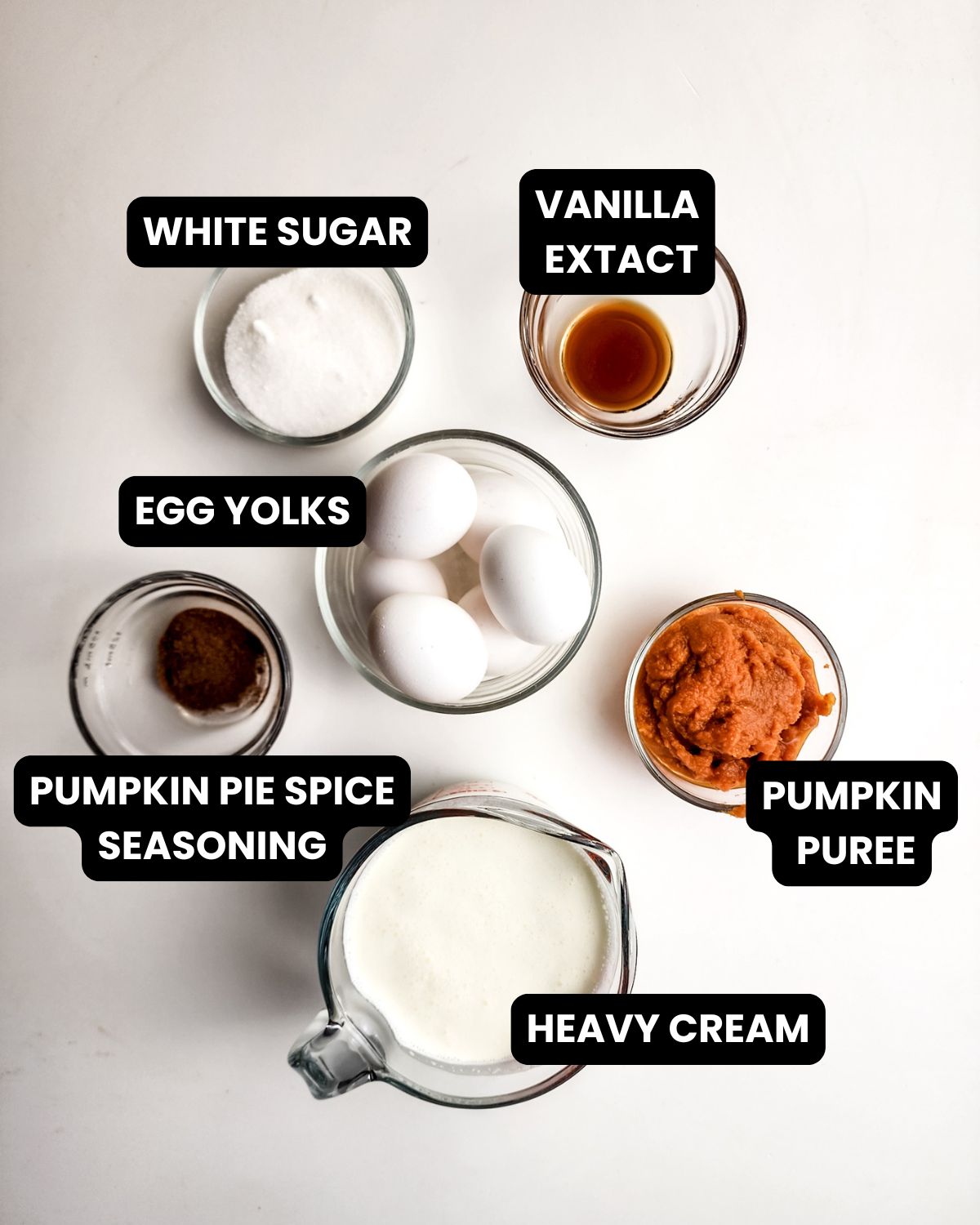 Pumpkin creme brulee ingredients with text overlay.