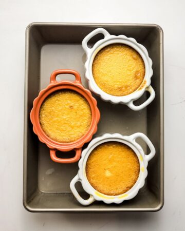 Ramekins with pumpkin creme brulee in them. 