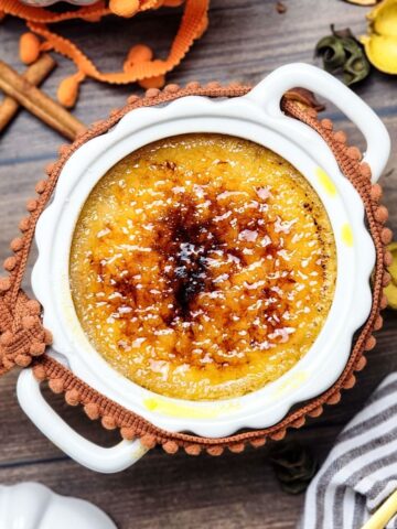 A ramekin with pumpkin creme brulee.