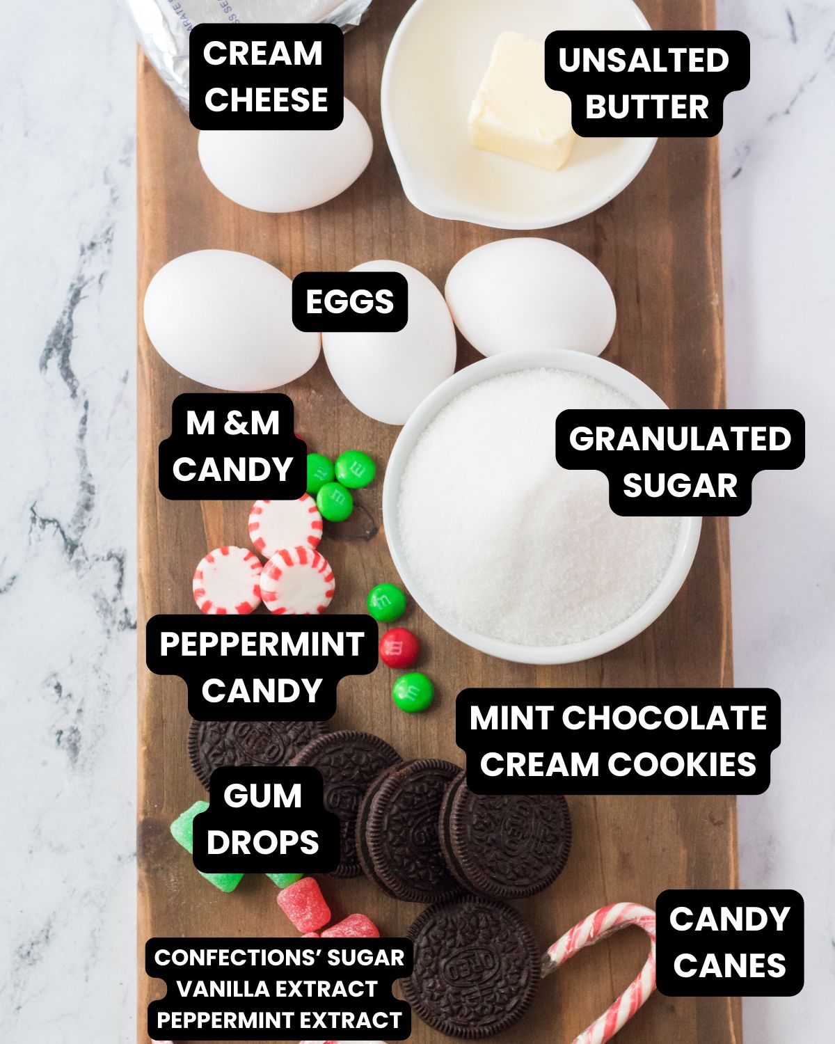 Festive Christmas Cheesecake ingredients with text overlay.