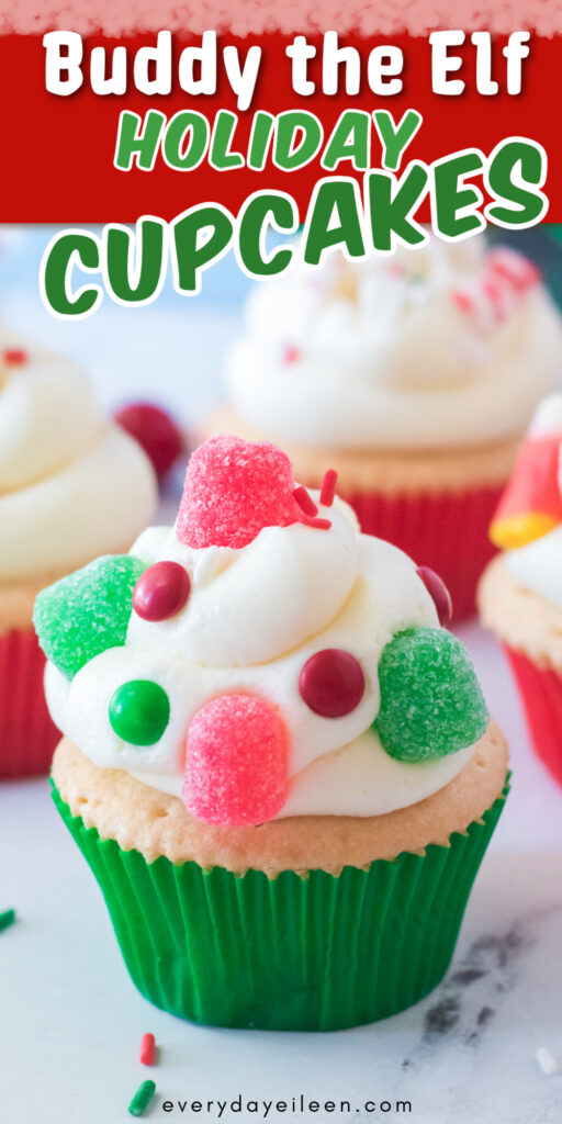 Pinterest pin for buddy the elf cupcakes