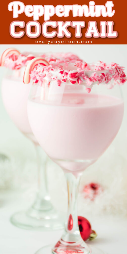 Pinterest pin with text overay for peppermint cocktail.