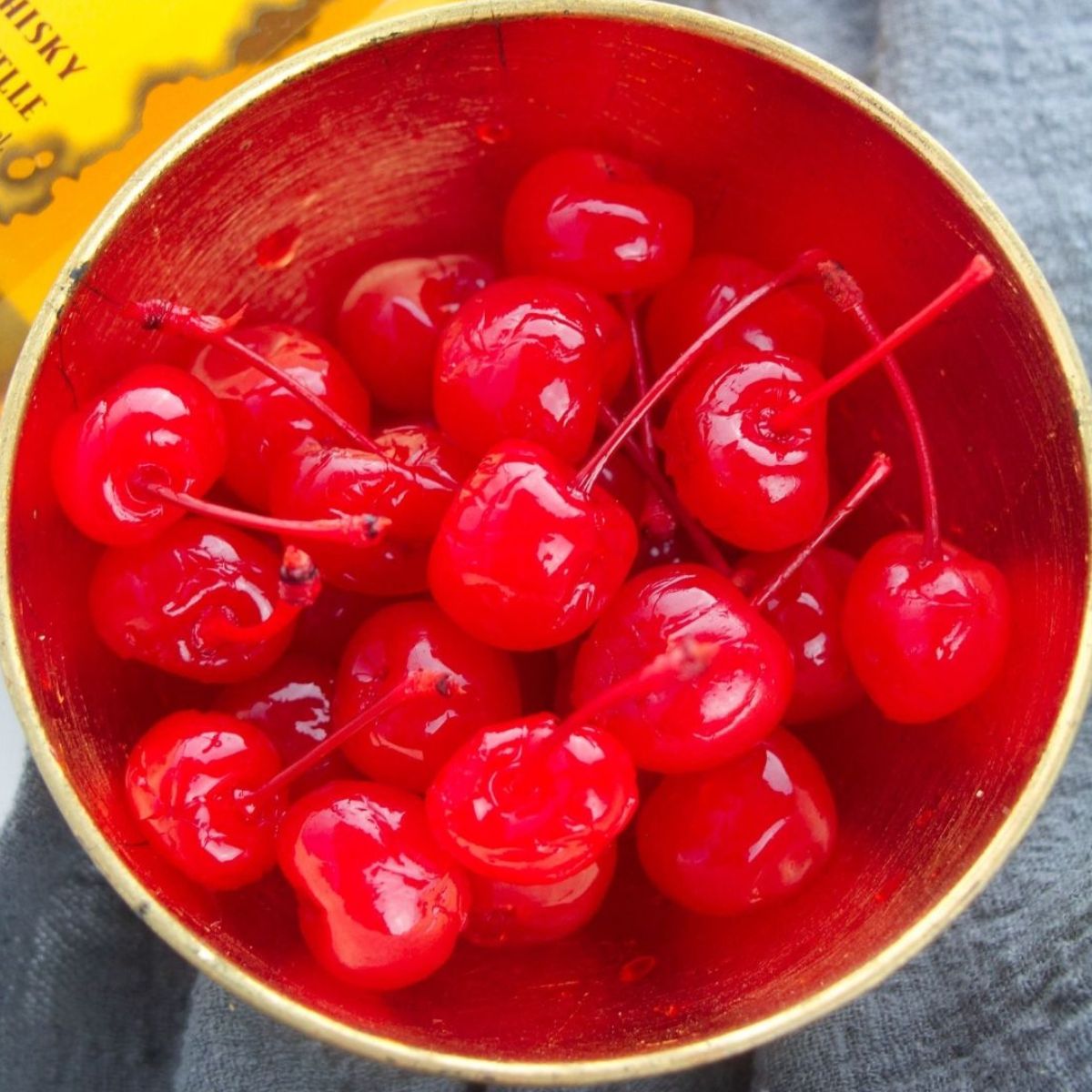 Whiskey cherries in a bowl.