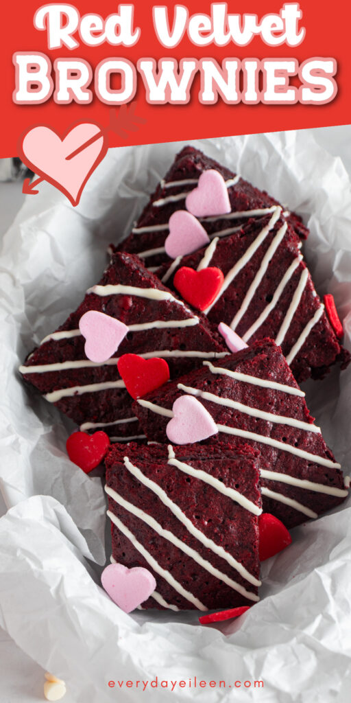 Pinterest pin for red velvet brownies.