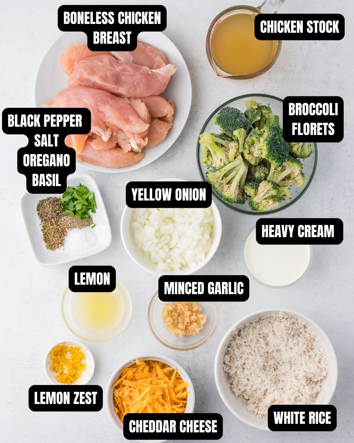 Ingredients for slow cooker chicken broccoli rice casserole