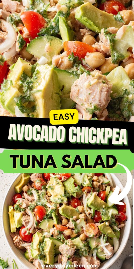 Avocado Tuna chickpea salad Pinterest pin.