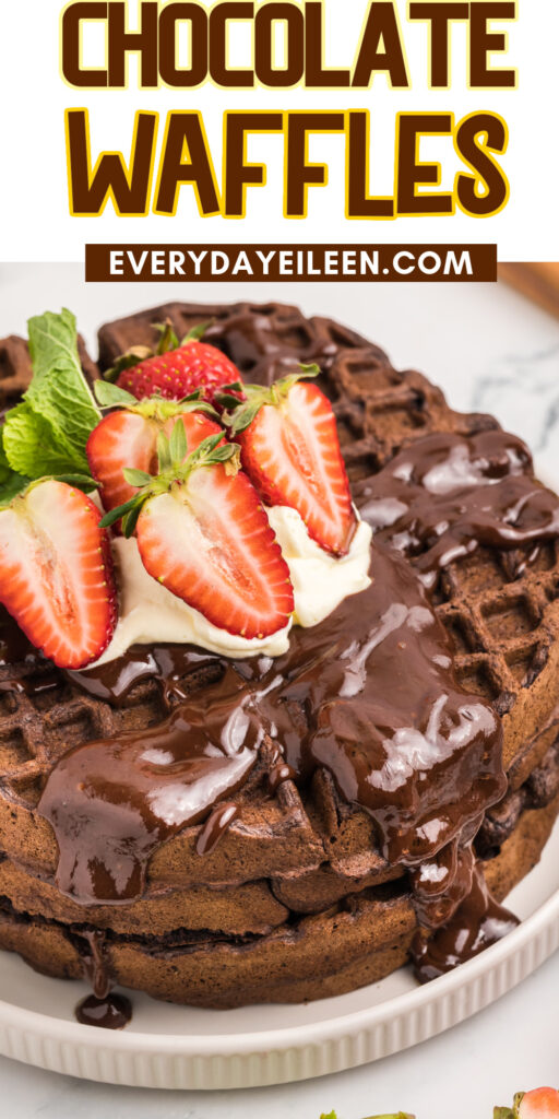 Chocolate waffle pinterest pin with text overlay.
