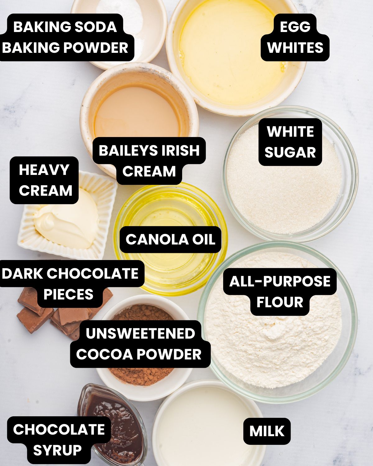 Ingredients to make baileys cupcakes.