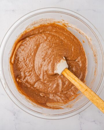 A mixing bowl cupcake batter to make baileys cupcakes.