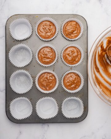 Cupcake muffin tins with cupcake lines and batter to make Bailey's Cupcakes