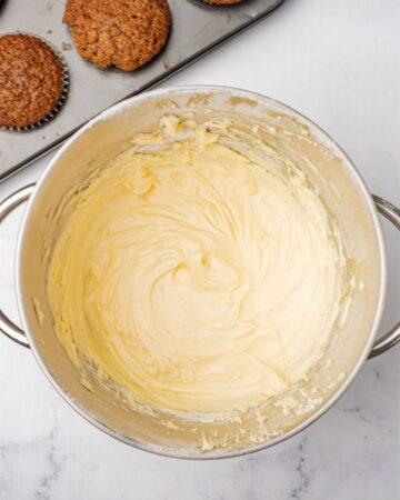 Baileys Buttercream Frosting in a mixing bowl. 