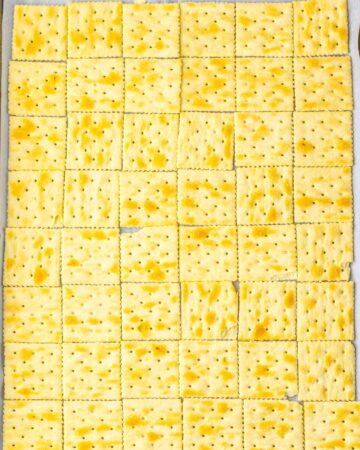 A layer of saltine crackers to make Easter crack toffee.