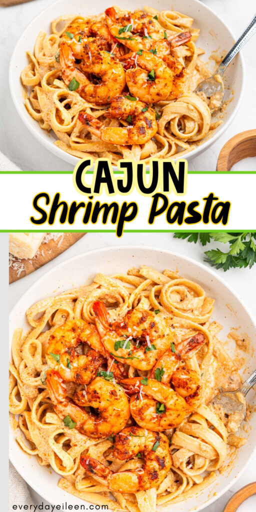 Cajun shrimp and pasta Pinterest pin.