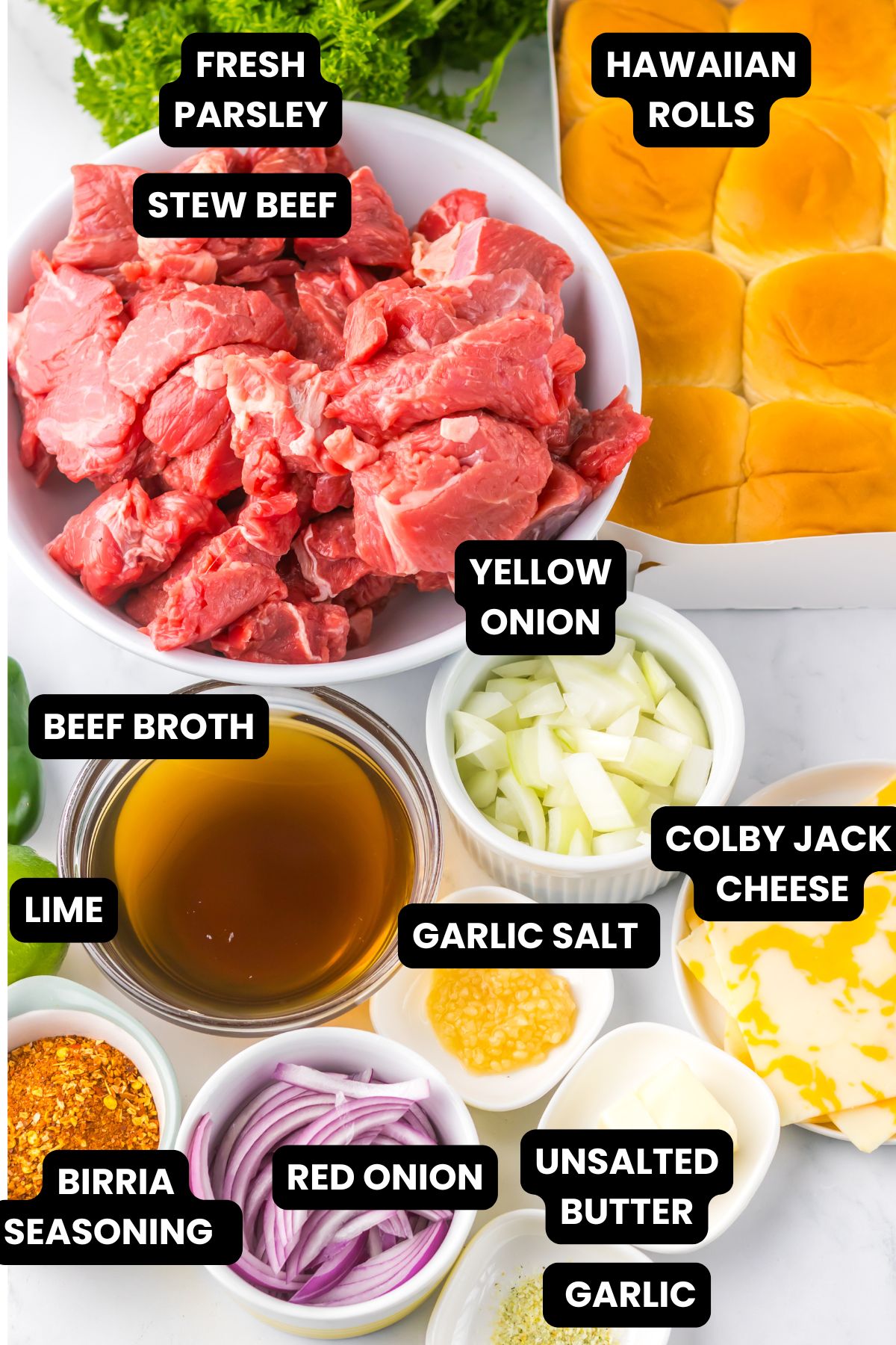 Slow cooker birria slider ingredients.