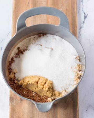 Dry ingredients to make a delicious chocolate cake.