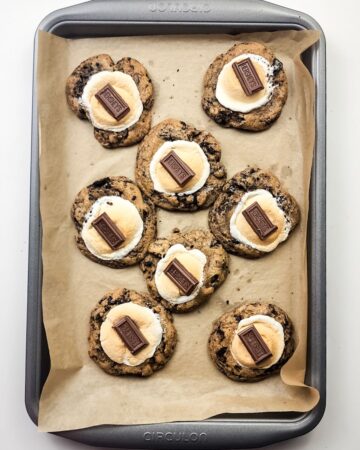 Oreo Smores Cookies with a toasted marshmallow with a hershey cookie on top. 