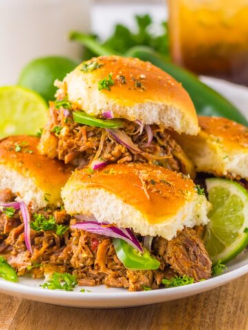 Birria sliders made in the slow cooker.