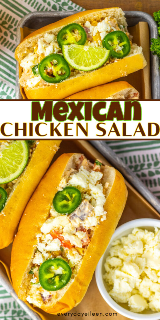 Pinterest recipe with text overlay for Mexican chicken salad.