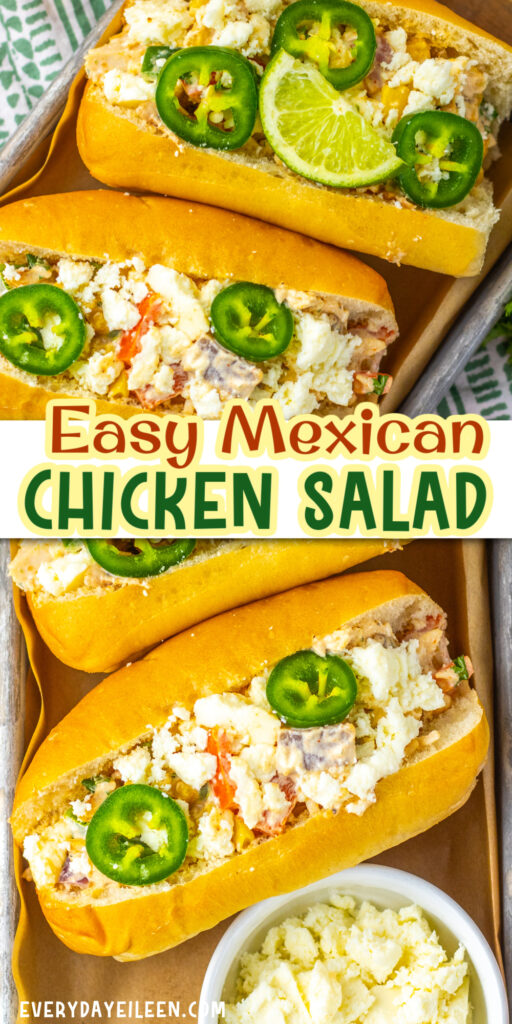 Pinterest recipe with text overlay for Mexican chicken salad.