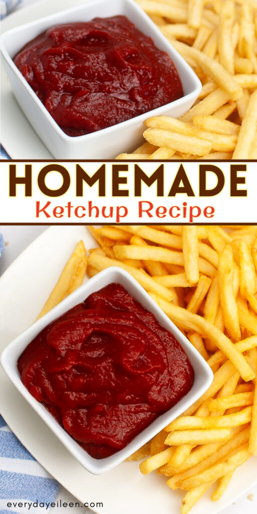 Homemade ketchup pinterest pin with text overlay.