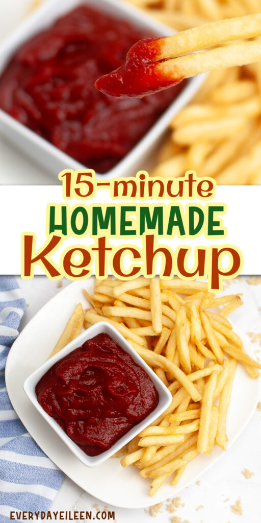 Homemade ketchup pinterest pin with text overlay.