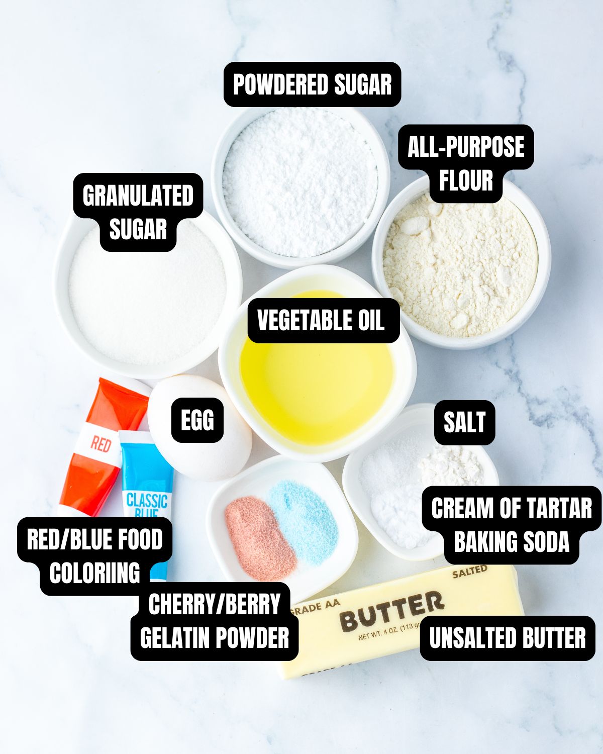 Ingredients with text overlay to make bomb pop cookies