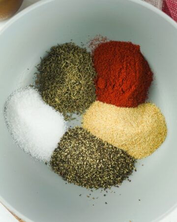 Spices in a bowl to make steak seasoning.