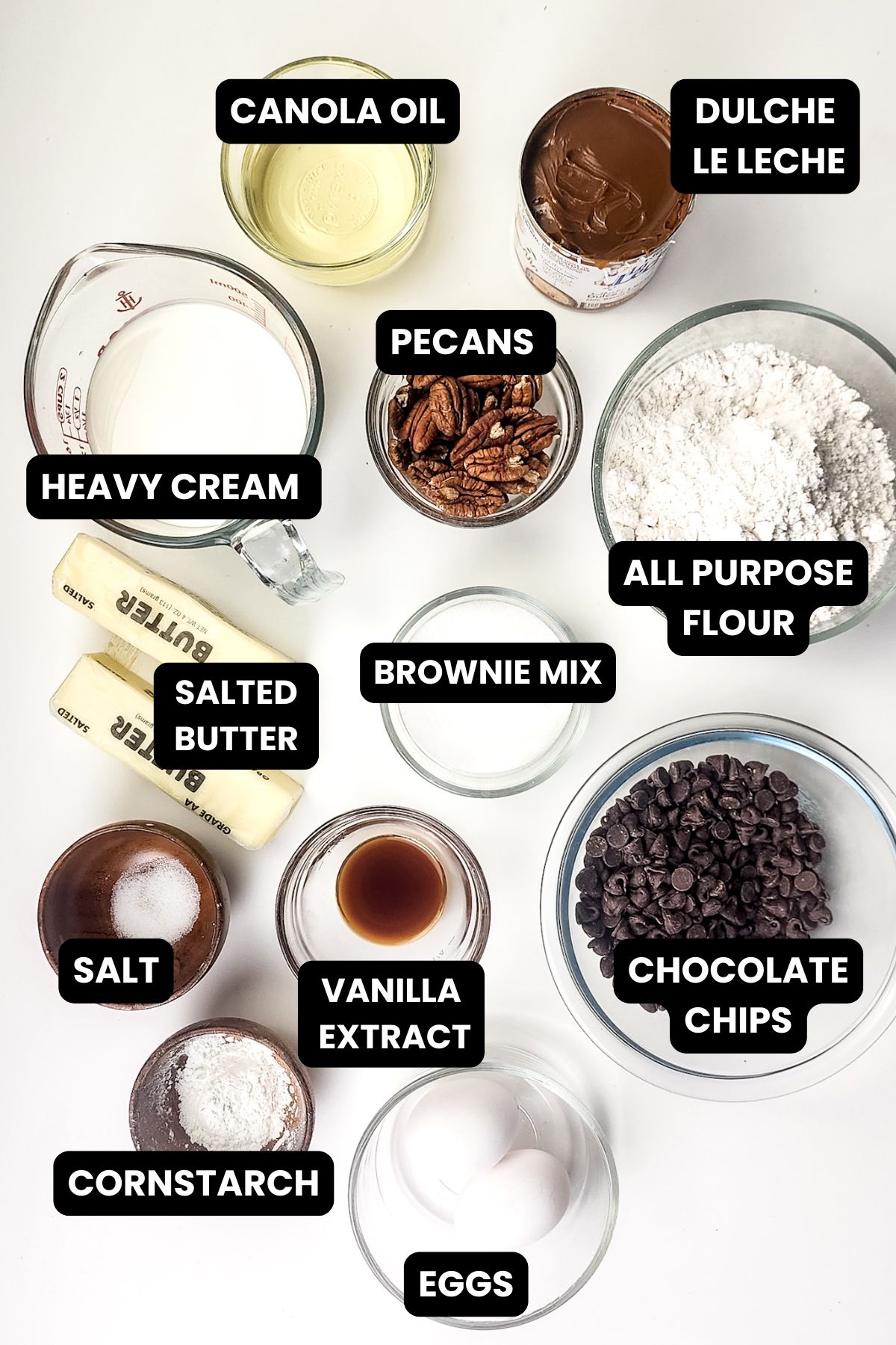 MILLIONAIRE BROWNIE INGREDIENTS WITH TEXT OVERLAY