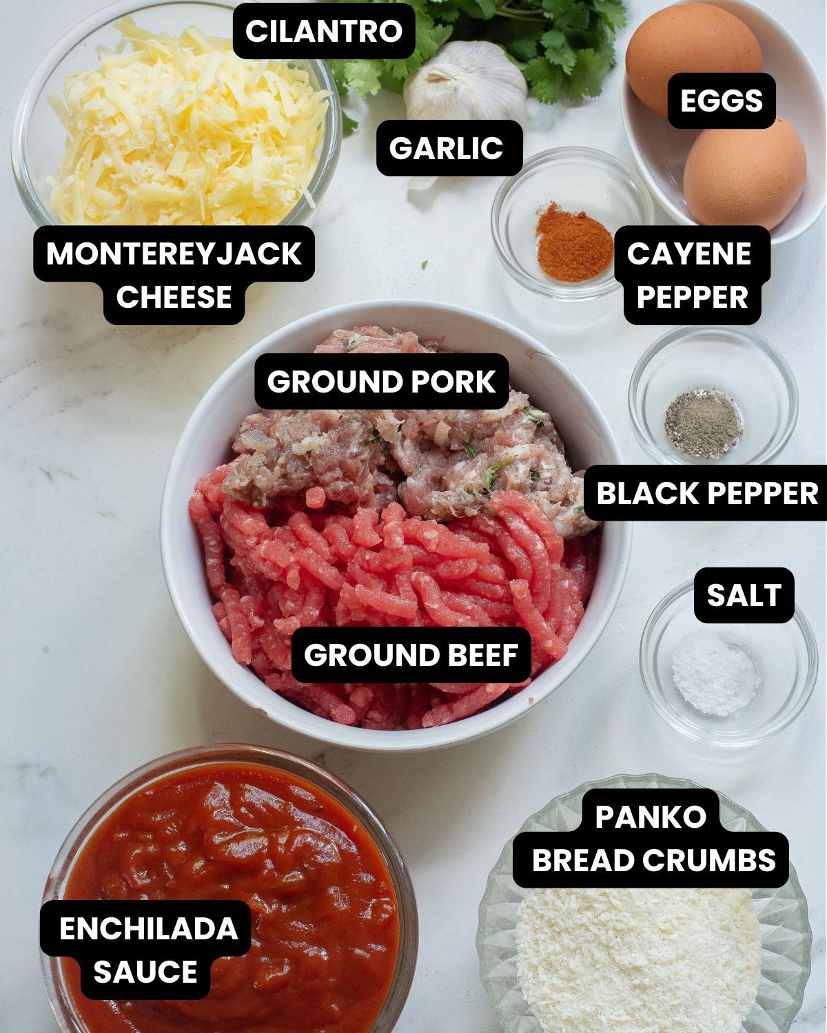 Ingredients to make baked enchilada meatballs.