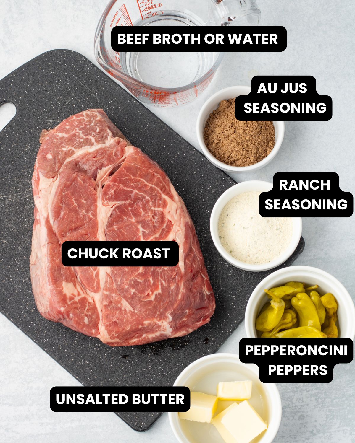 Instant pot ingredients for pot roast Mississippi style.