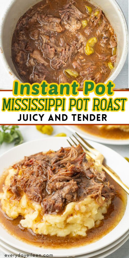 Pinterest Pin with text overlay for pressure cooker pot roast, Southern Style