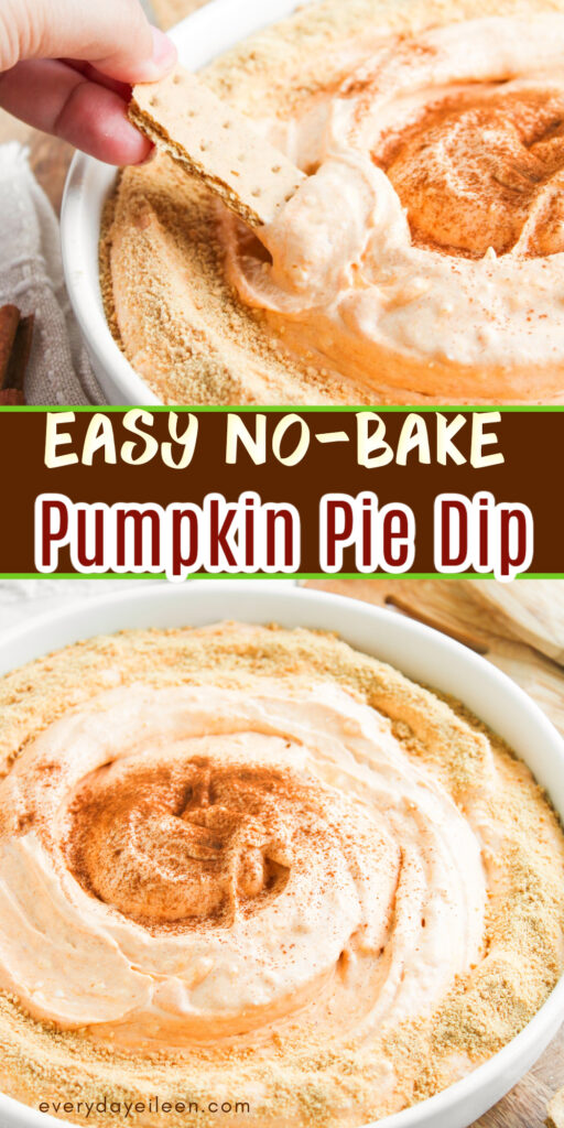 Pumpkin Pie dip recipe Pinterest pin for a no bake pumpkin pie dip.
