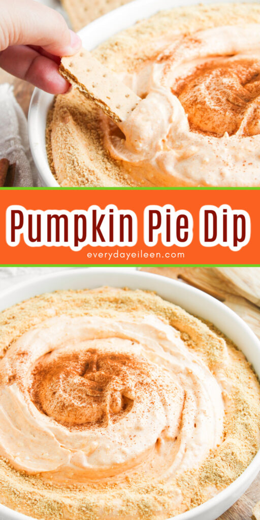 A Pinterest Pin for Pumpkin pie dip with cream cheese for text overlay.