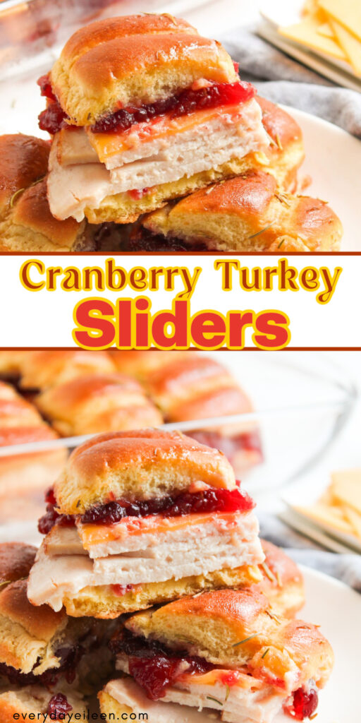 Pinterest Pin with text overlay for turkey cranberry sliders