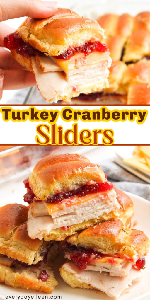 Pinterest Pin with text overlay for turkey cranberry sliders