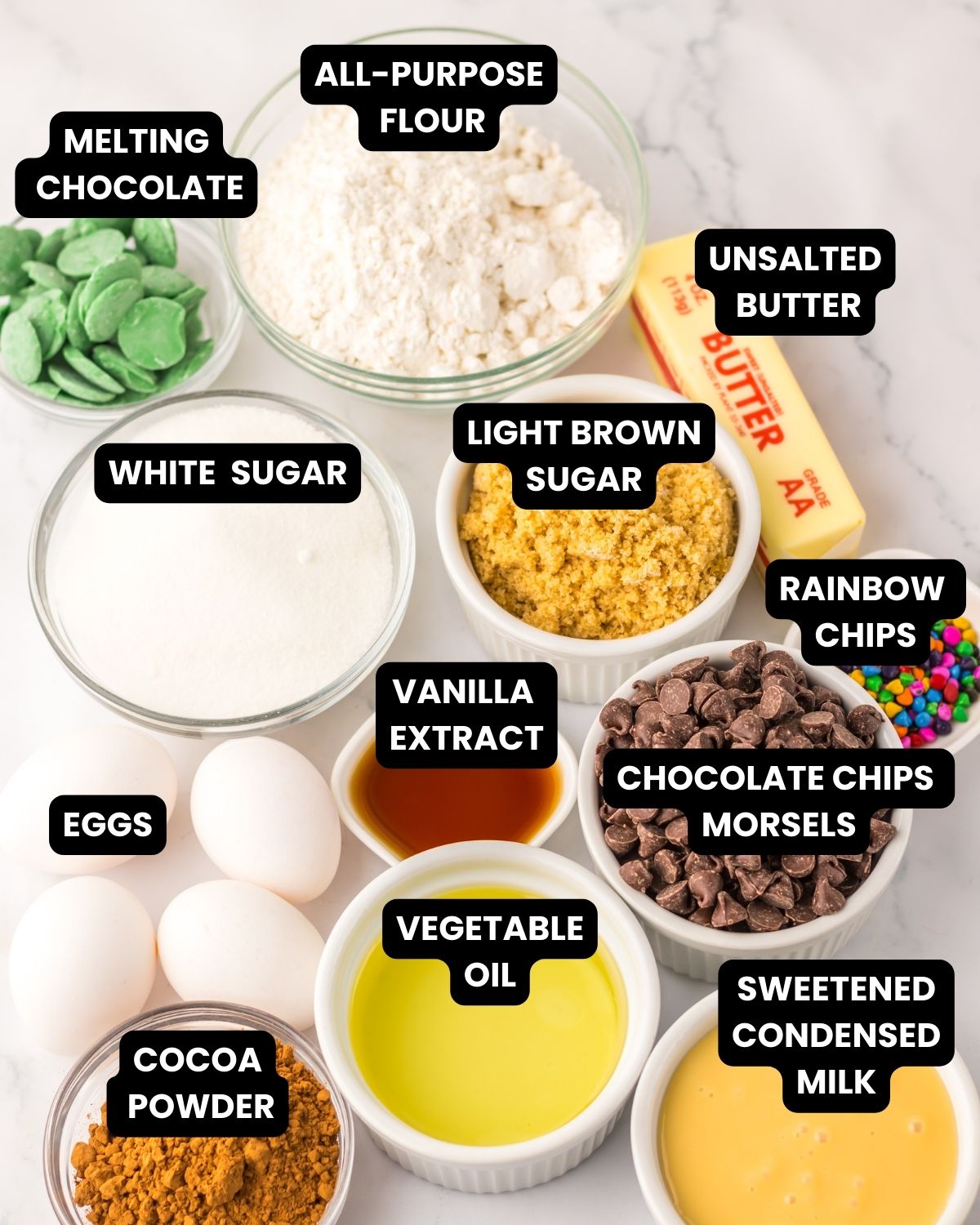 Ingredients to make cosmic brownies christmas shape.