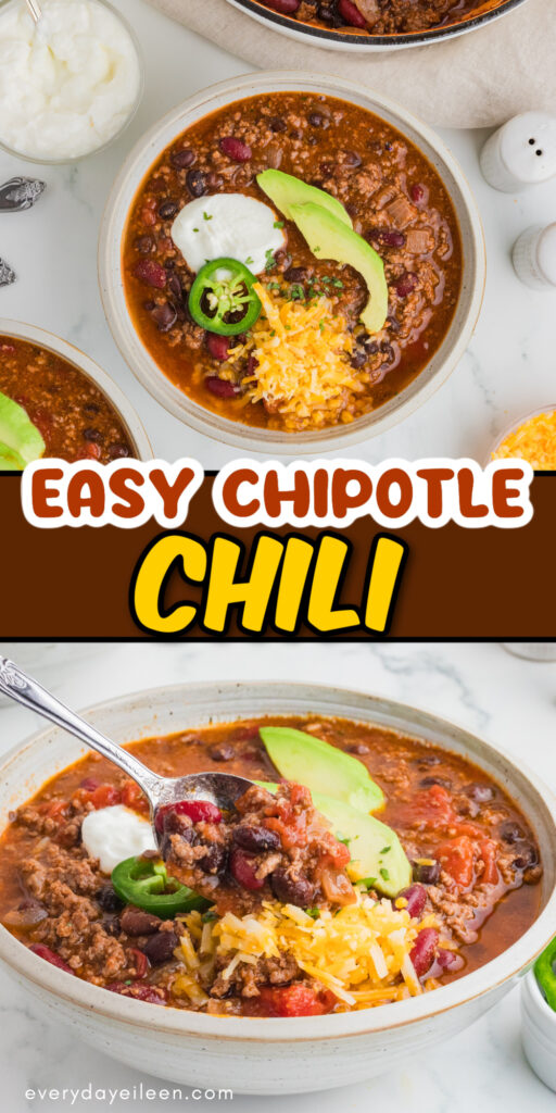 Pinterest pin for Easy Chipotle Chili with text overlay.