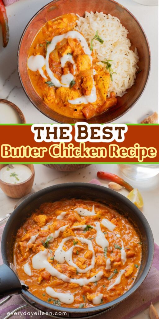 Butter Chicken Pinterest Pin with text overlay.