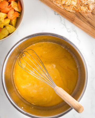 Cornstarch and water mixed together with the juices of a pork tenderloin made in the Instant Pot for a gravy.