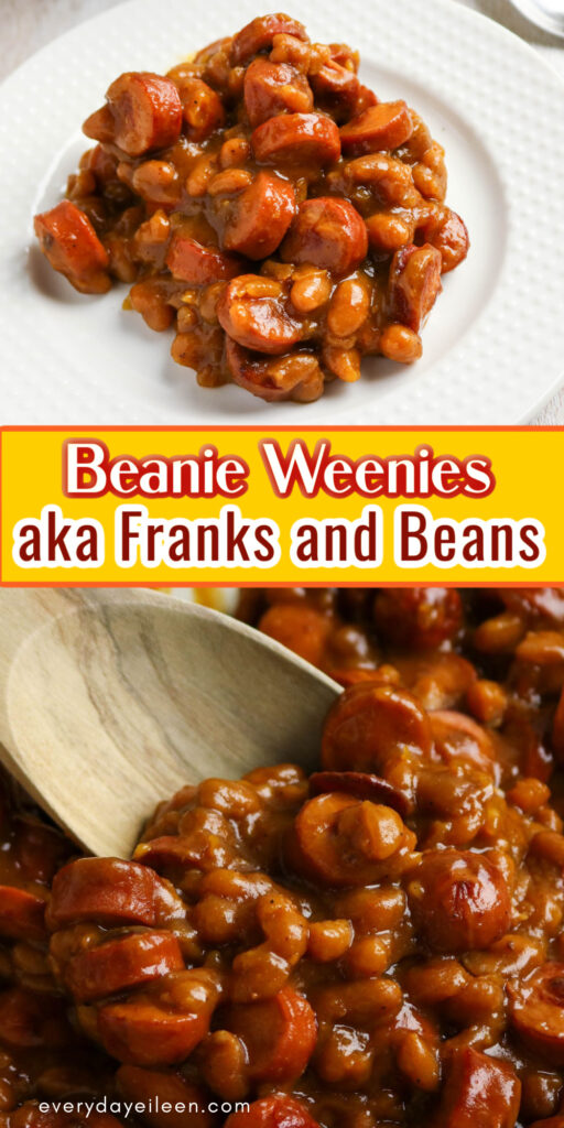 Pinterest pin for beanie weenies with text overlay.
