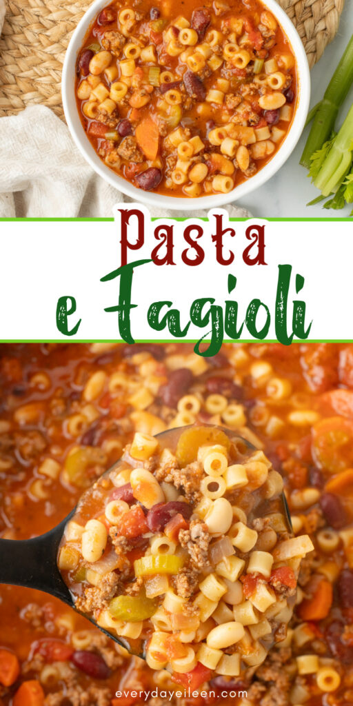 Pinterest pin for pasta e fagioli pinterest pin with text overlay