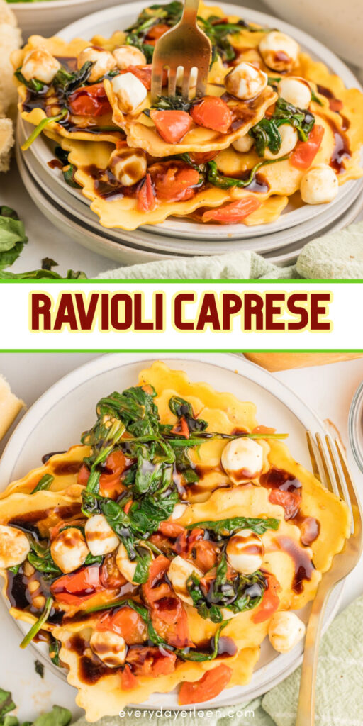 Ravioli Caprese Pinterest Pin with text overlay.