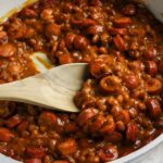 Easy beanie weenies made with hot dogs and baked beans.